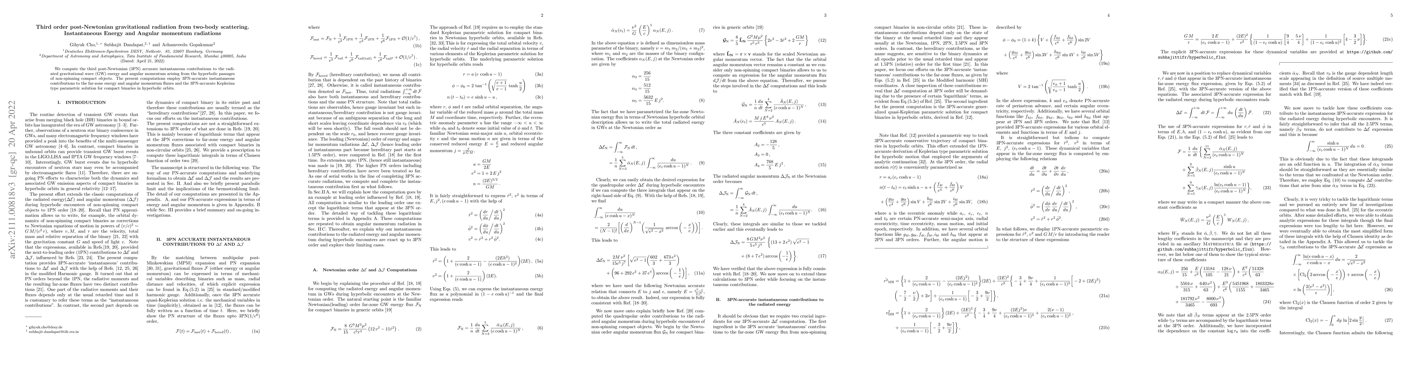 Thumbnail for Third order post-Newtonian gravitational radiation from two-body
  scattering: Instantaneous energy and angular momentum radiation