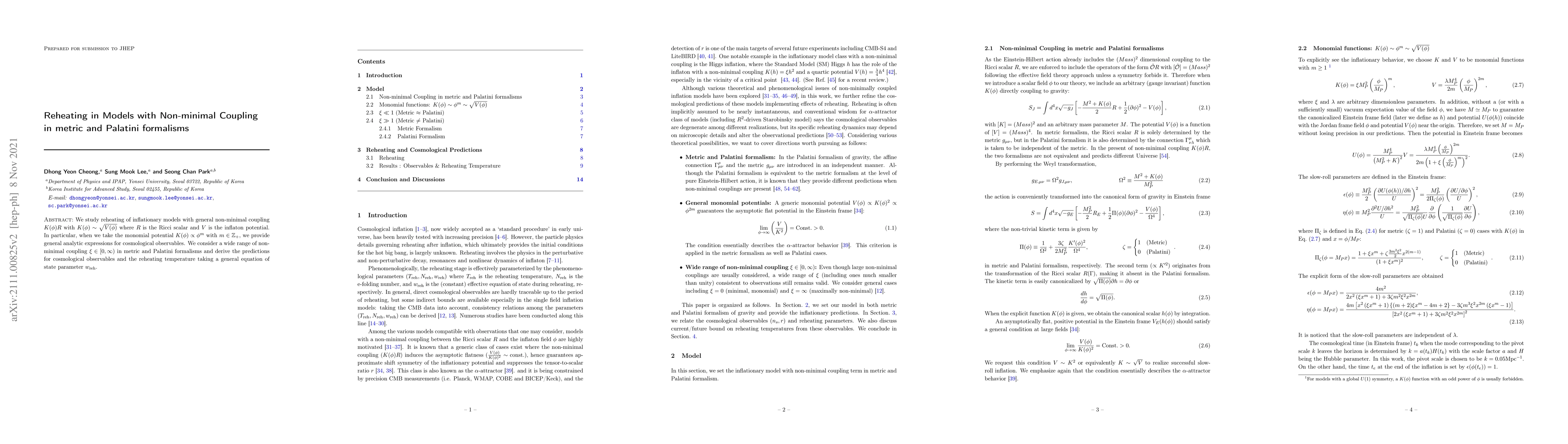 Thumbnail for Reheating in Models with Non-minimal Coupling in metric and Palatini
  formalisms