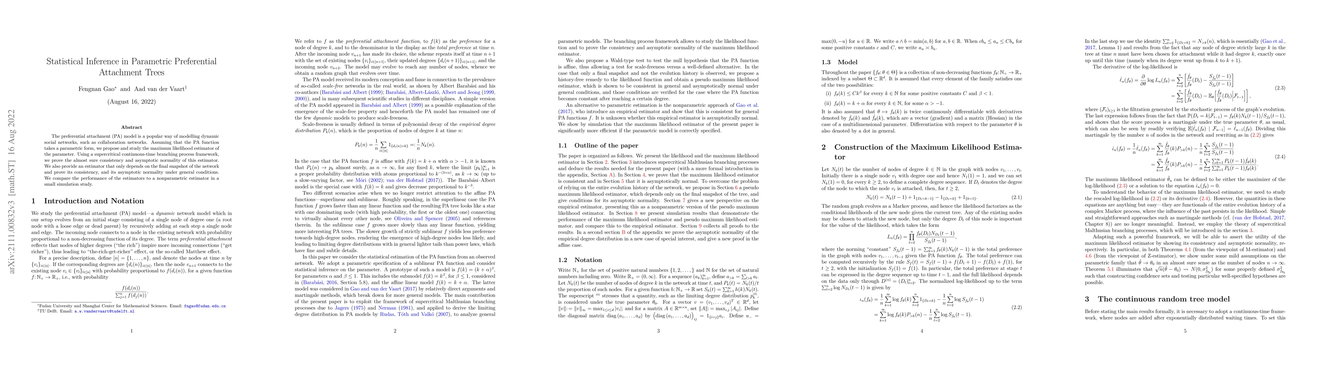 Thumbnail for Statistical Inference in Parametric Preferential Attachment Trees