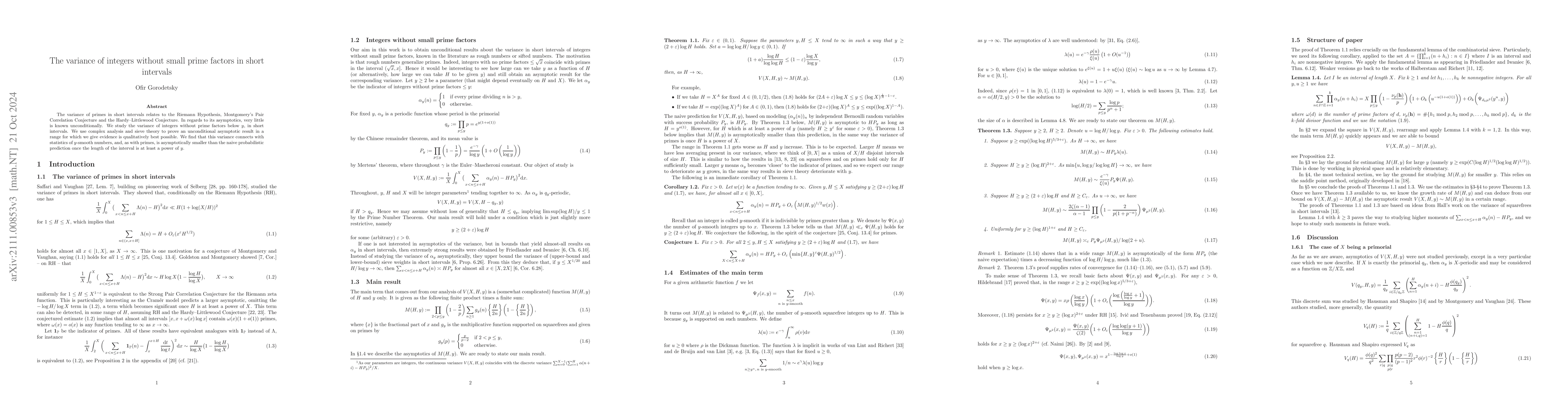 Thumbnail for The variance of integers without small prime factors in short intervals