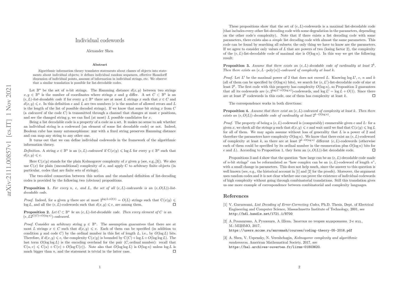 Thumbnail for Individual codewords