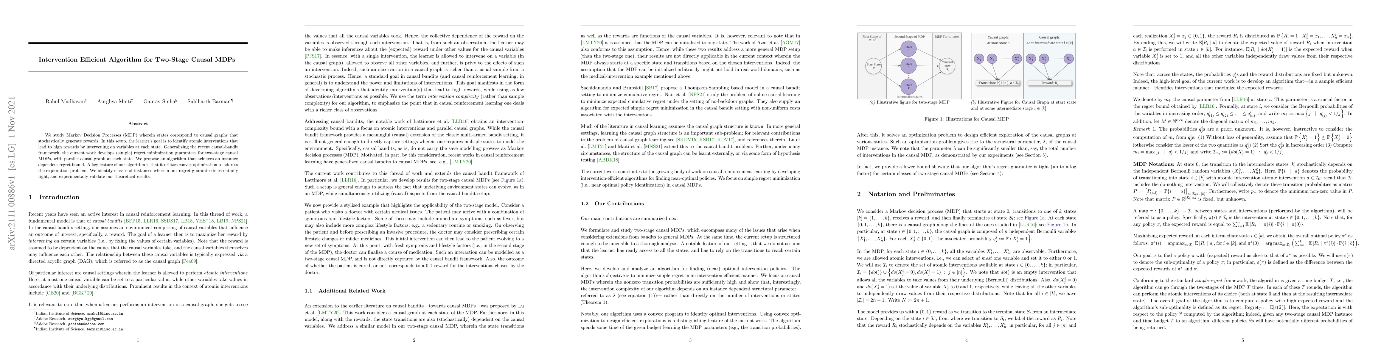 Thumbnail for Intervention Efficient Algorithm for Two-Stage Causal MDPs