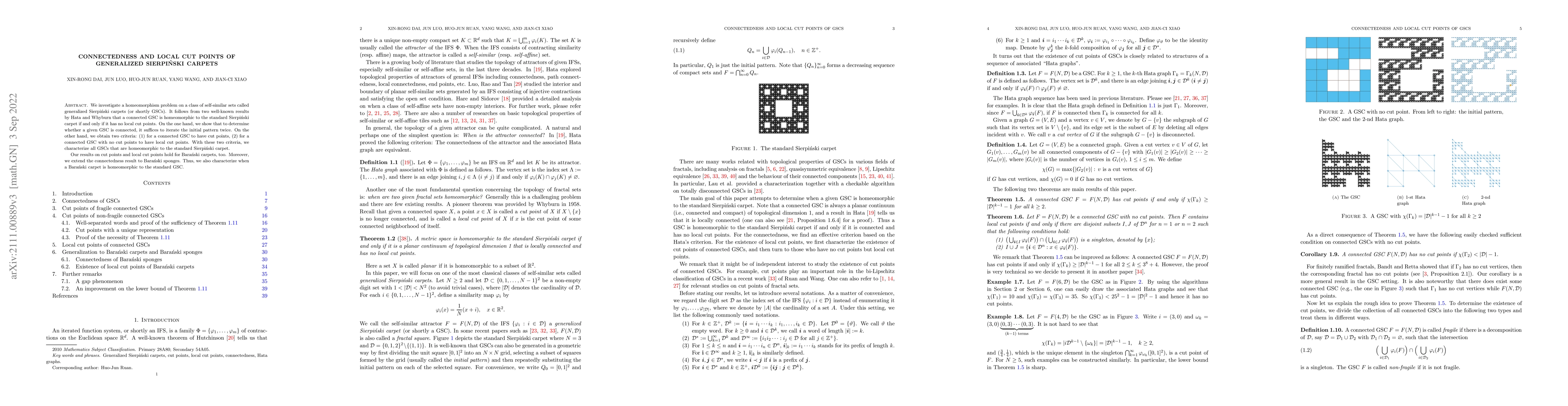 Thumbnail for Connectedness and local cut points of generalized Sierpinski carpets