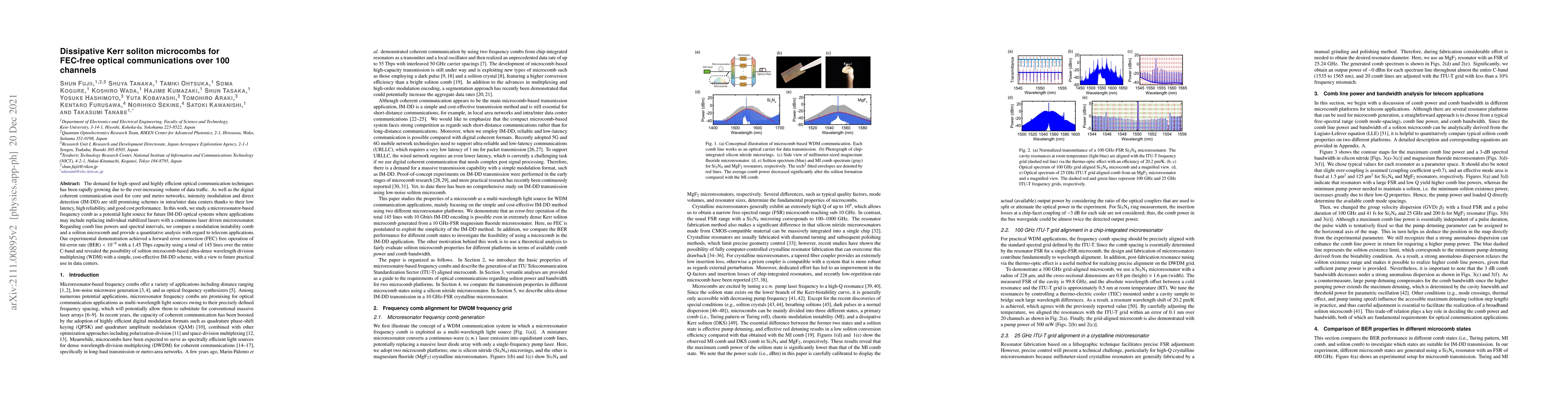 Thumbnail for Dissipative Kerr soliton microcombs for FEC-free optical communications
  over 100 channels