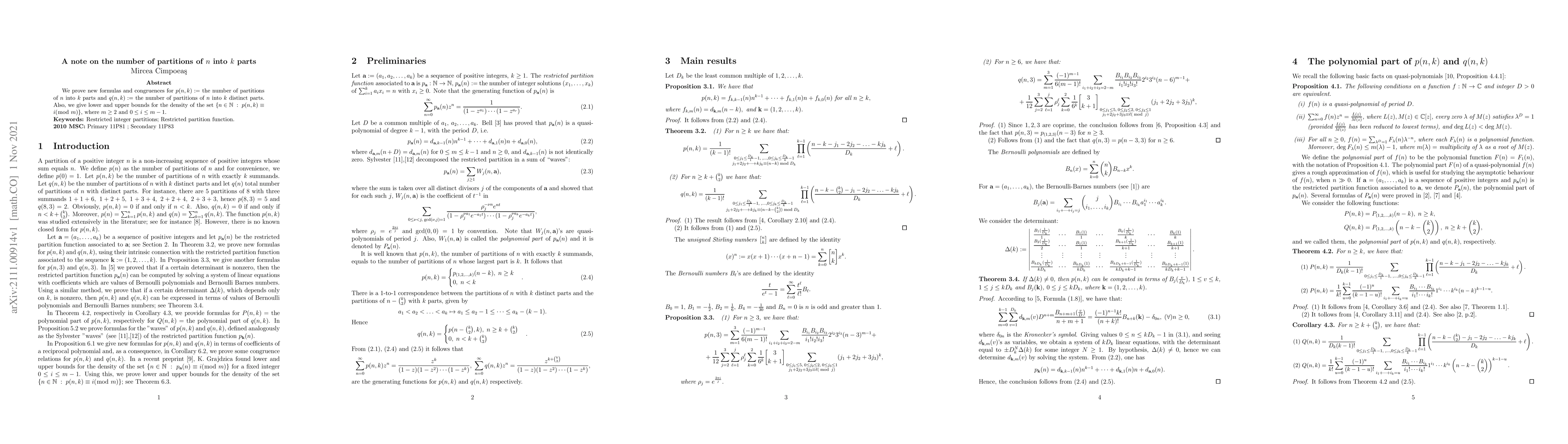 Thumbnail for A note on the number of partitions of $n$ into $k$ parts