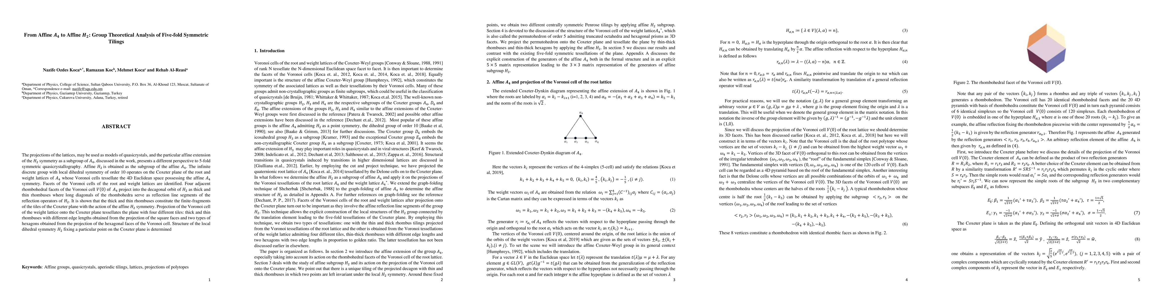 Thumbnail for From Affine $A_4$ to Affine $H_2$: Group Theoretical Analysis of
  Five-fold Tilings