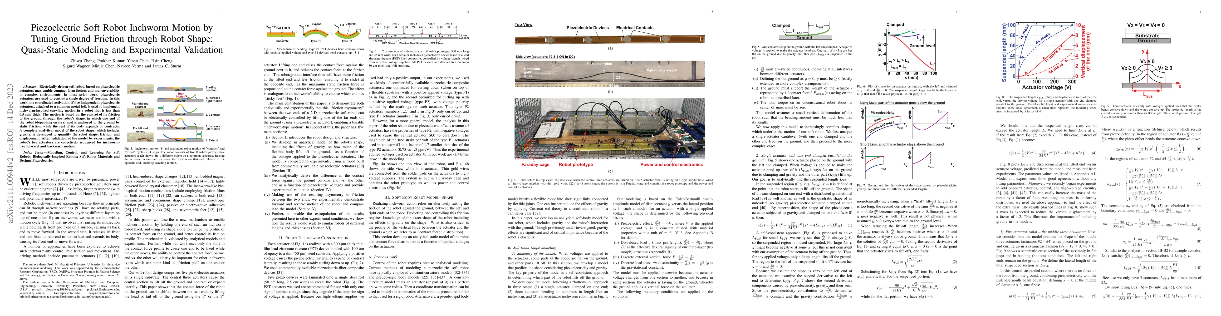 Thumbnail for Piezoelectric Soft Robot Inchworm Motion by Tuning Ground Friction
  through Robot Shape: Quasi-Static Modeling and Experimental Validation