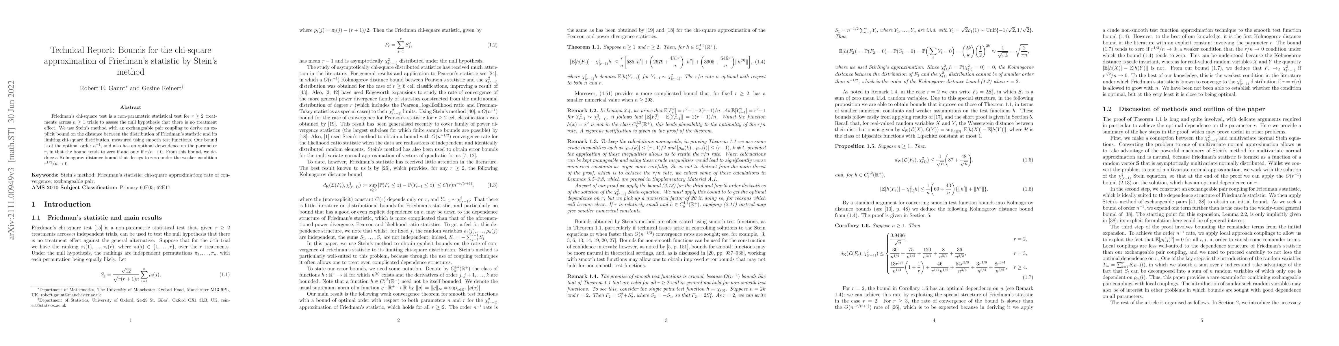 Thumbnail for Bounds for the chi-square approximation of Friedman's statistic by
  Stein's method