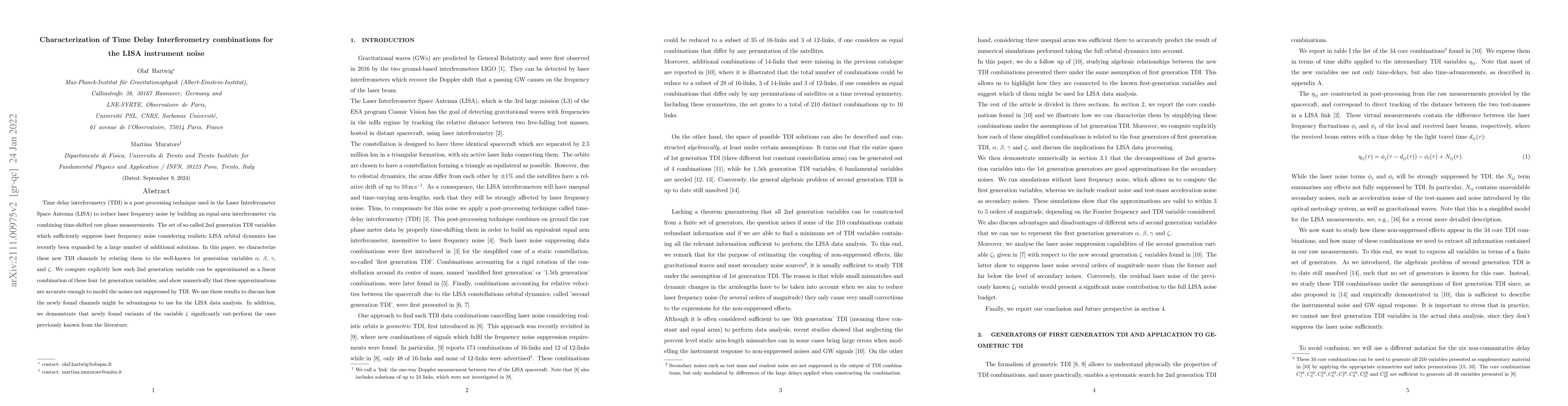Thumbnail for Characterization of Time Delay Interferometry combinations for the LISA
  instrument noise
