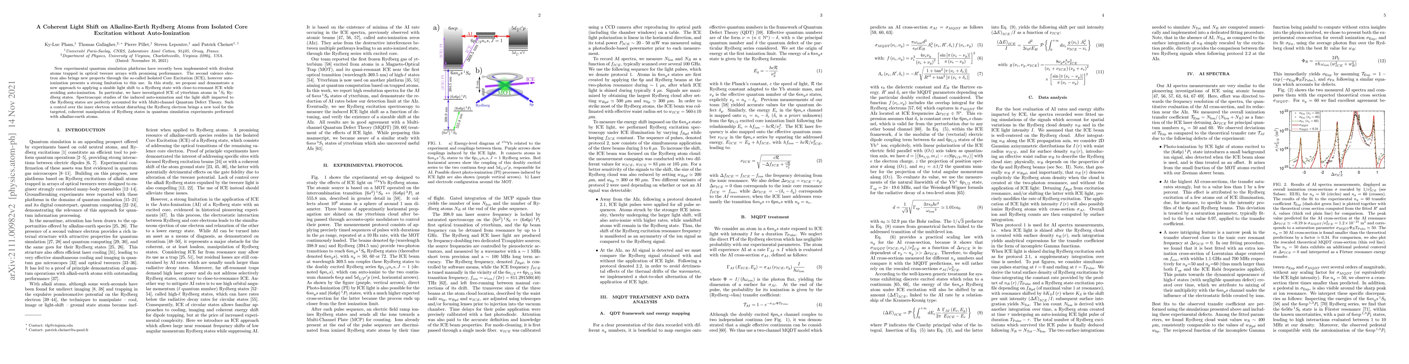 Thumbnail for A Coherent Light Shift on Alkaline-Earth Rydberg Atoms from Isolated
  Core Excitation without Auto-Ionization