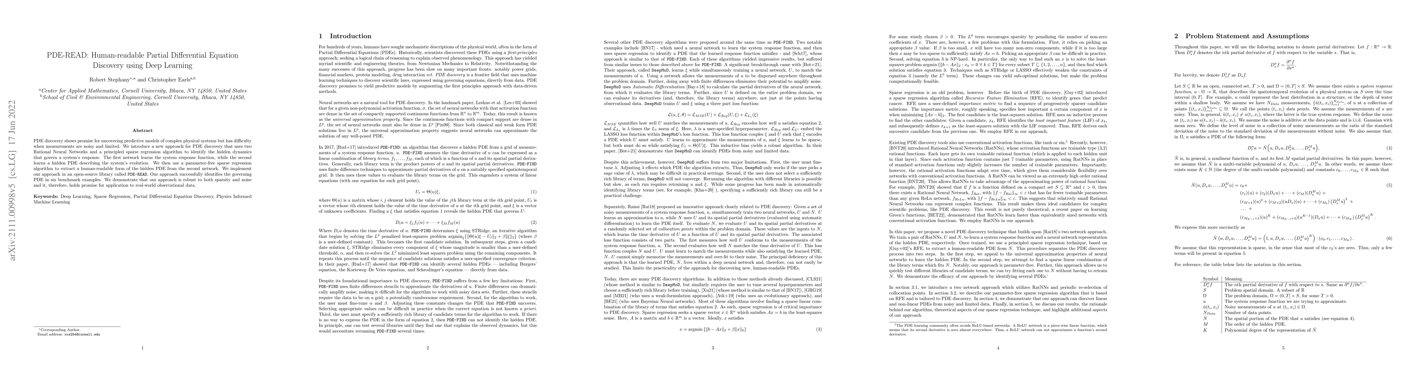 Thumbnail for PDE-READ: Human-readable Partial Differential Equation Discovery using
  Deep Learning