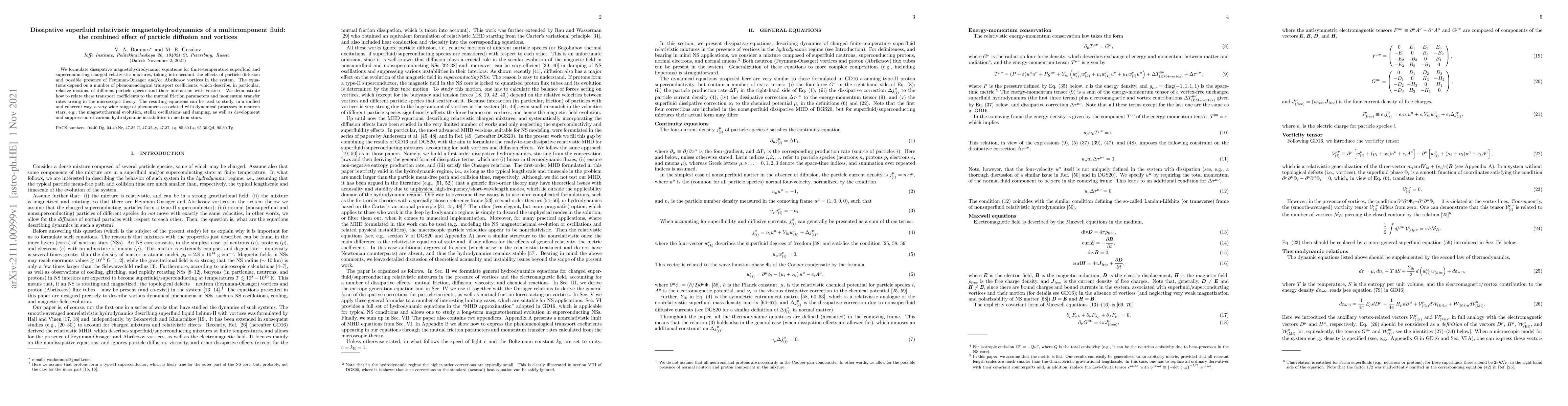 Thumbnail for Dissipative superfluid relativistic magnetohydrodynamics of a
  multicomponent fluid: the combined effect of particle diffusion and vortices