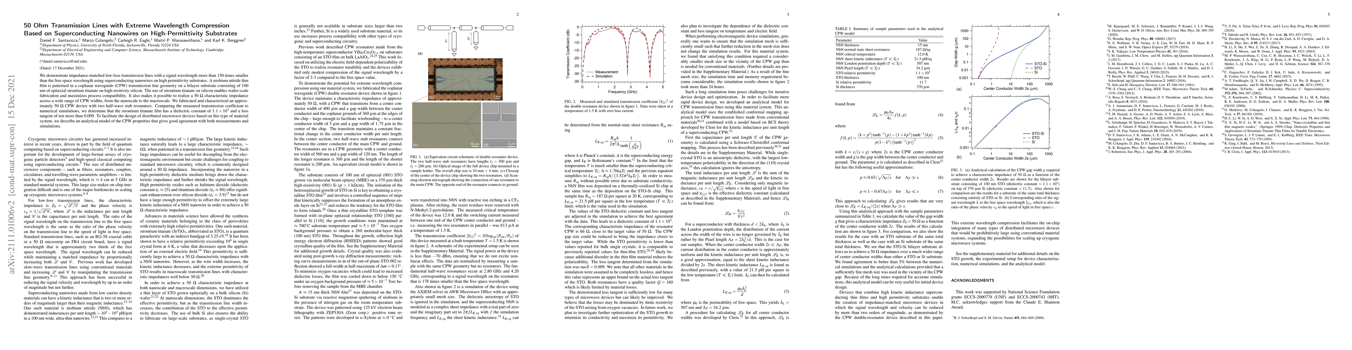 Thumbnail for 50 Ohm Transmission Lines with Extreme Wavelength Compression Based on
  Superconducting Nanowires on High-Permittivity Substrates