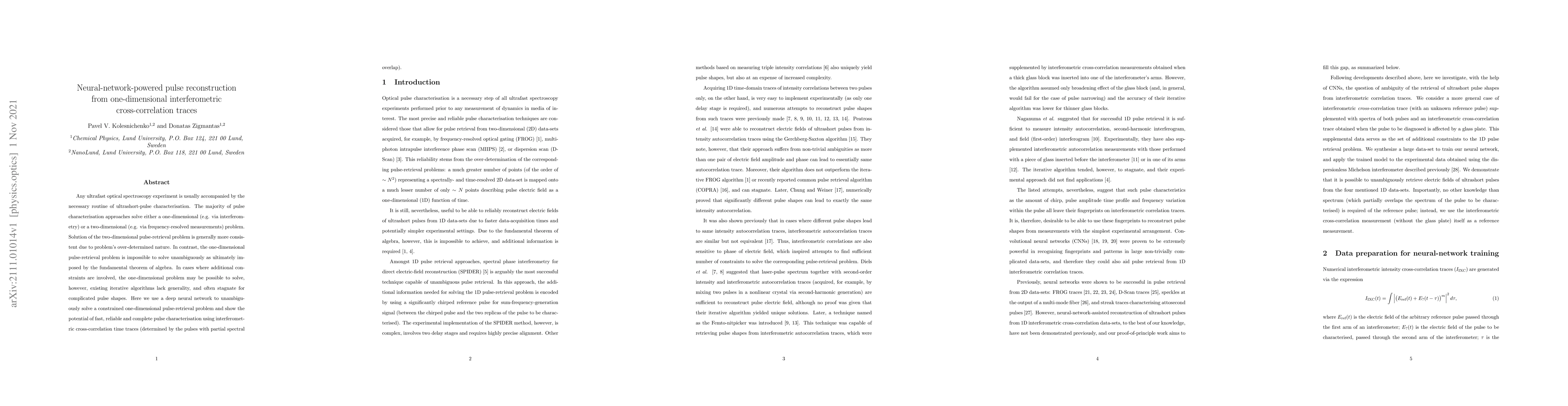 Thumbnail for Neural-network-powered pulse reconstruction from one-dimensional
  interferometric cross-correlation traces