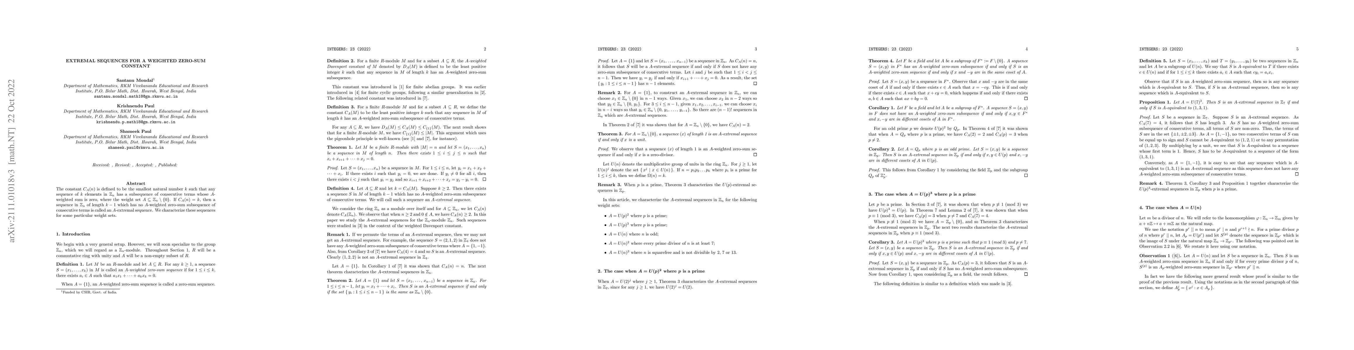 Thumbnail for Extremal sequences for a weighted zero-sum constant