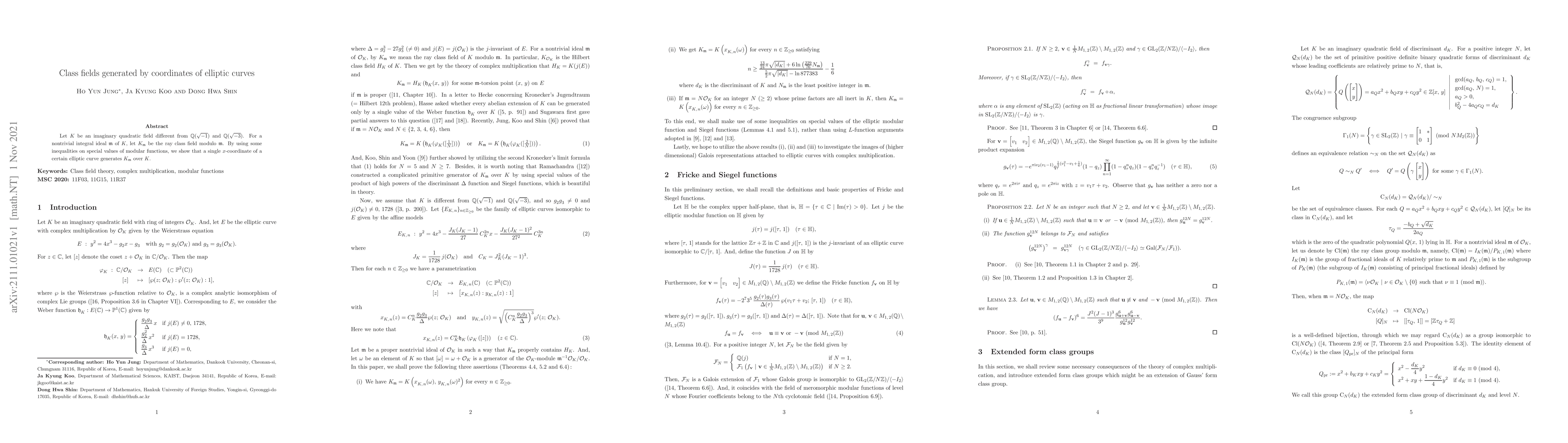 Thumbnail for Class fields generated by coordinates of elliptic curves