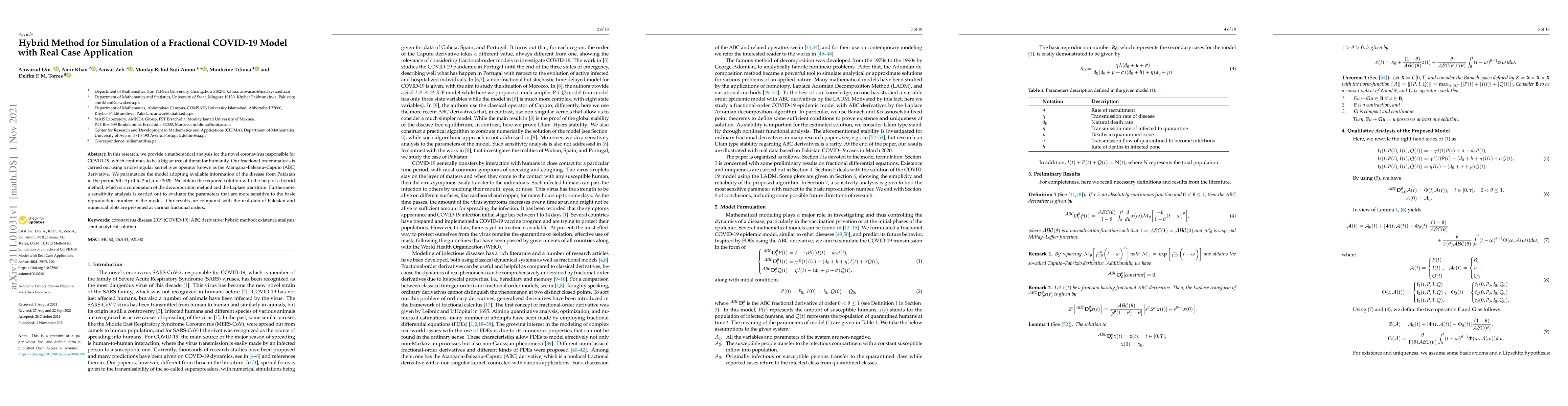 Thumbnail for Hybrid Method for Simulation of a Fractional COVID-19 Model with Real
  Case Application