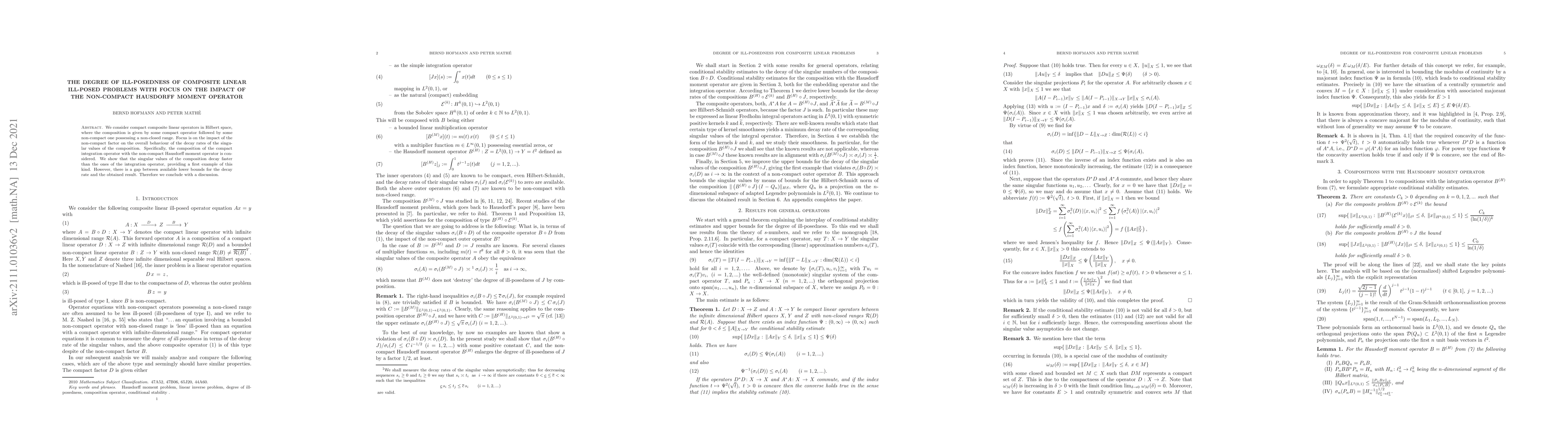 Thumbnail for The degree of ill-posedness of composite linear ill-posed problems with
  focus on the impact of the non-compact Hausdorff moment operator