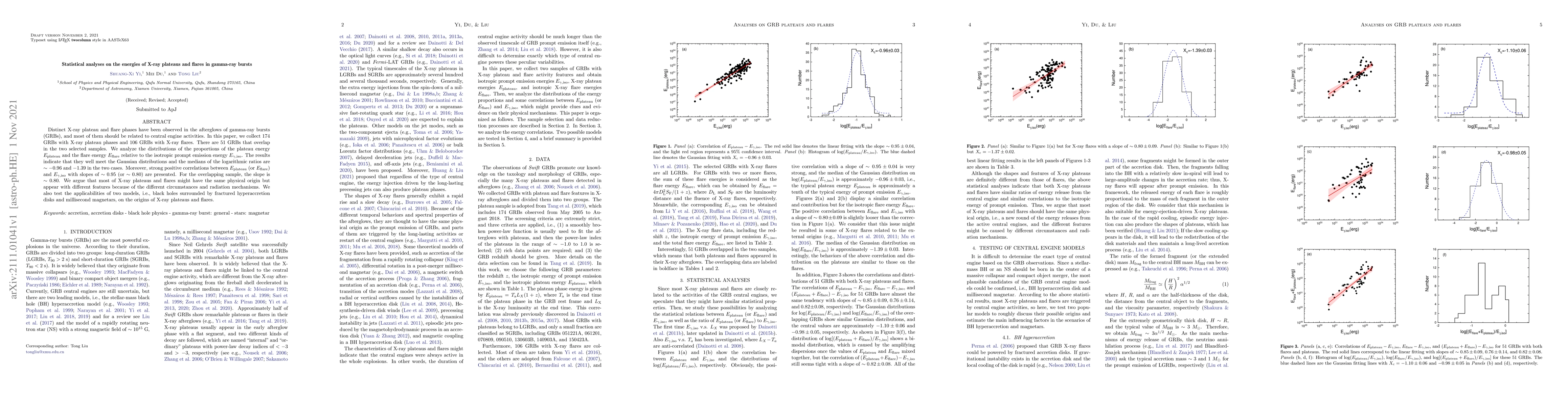 Thumbnail for Statistical analyses on the energies of X-ray plateaus and flares in
  gamma-ray bursts