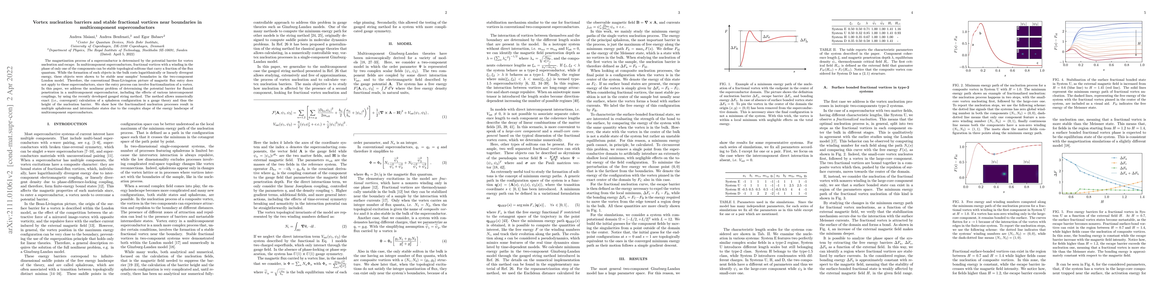 Thumbnail for Vortex nucleation barriers and stable fractional vortices near
  boundaries in multicomponent superconductors