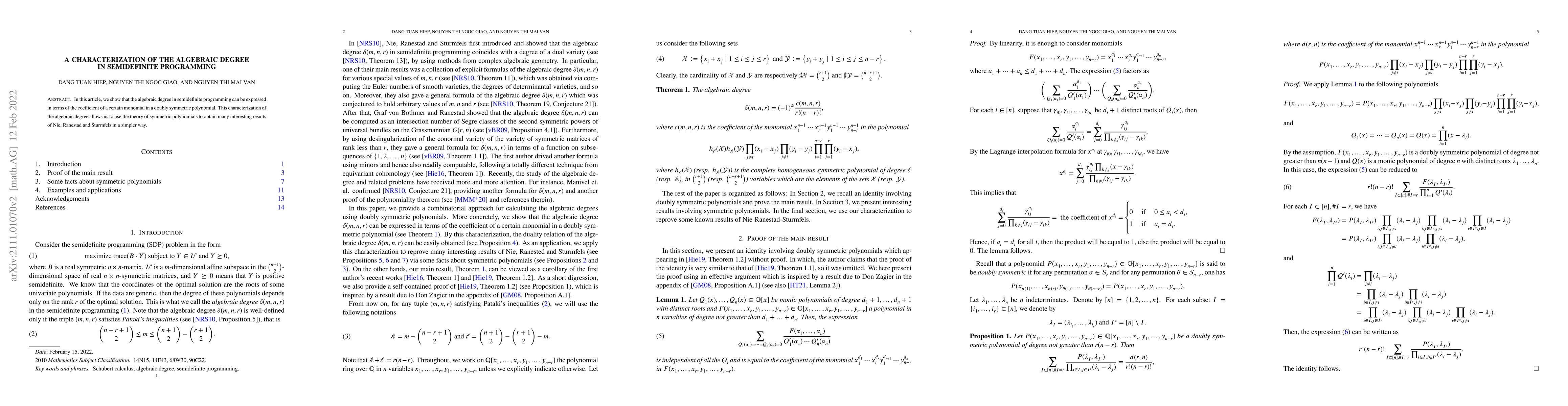 Thumbnail for A characterization of the algebraic degree in semidefinite programming