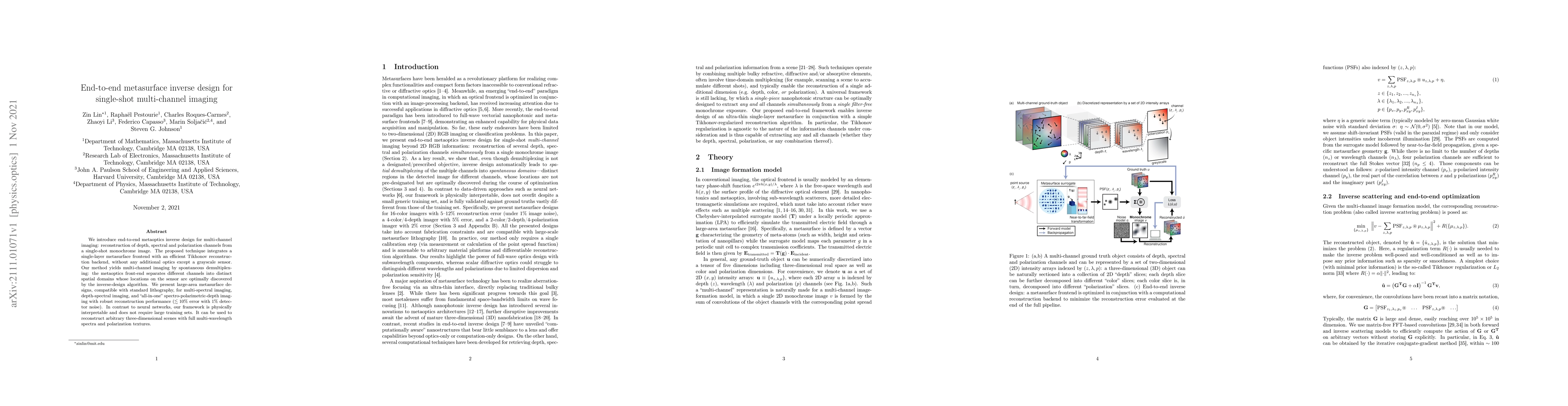 Thumbnail for End-to-end metasurface inverse design for single-shot multi-channel
  imaging