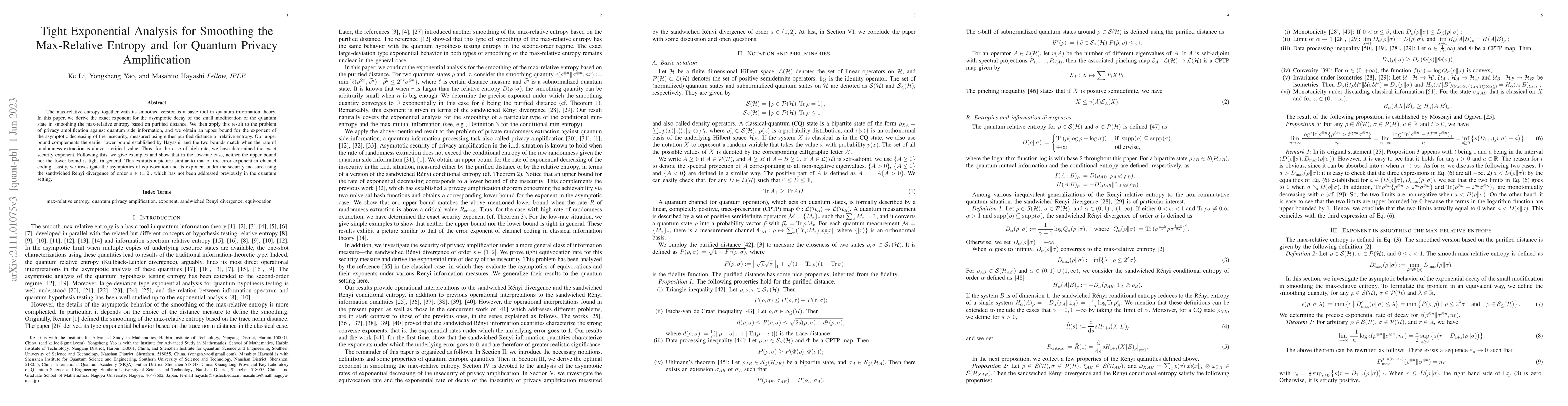 Thumbnail for Tight Exponential Analysis for Smoothing the Max-Relative Entropy and
  for Quantum Privacy Amplification