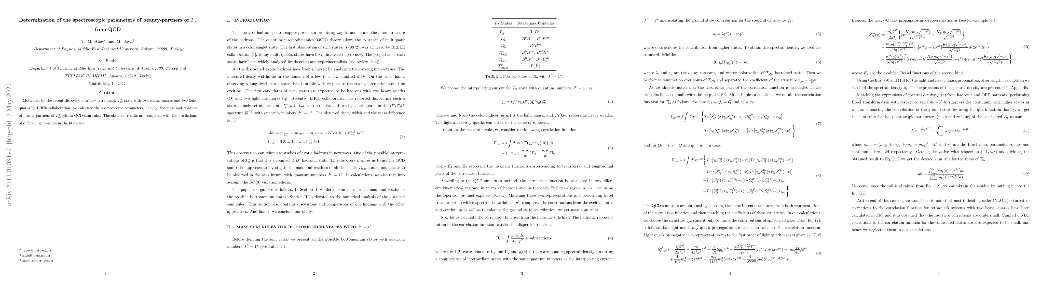 Thumbnail for Determination of the spectroscopic parameters of beauty-partners of
  $T_{cc}$ from QCD