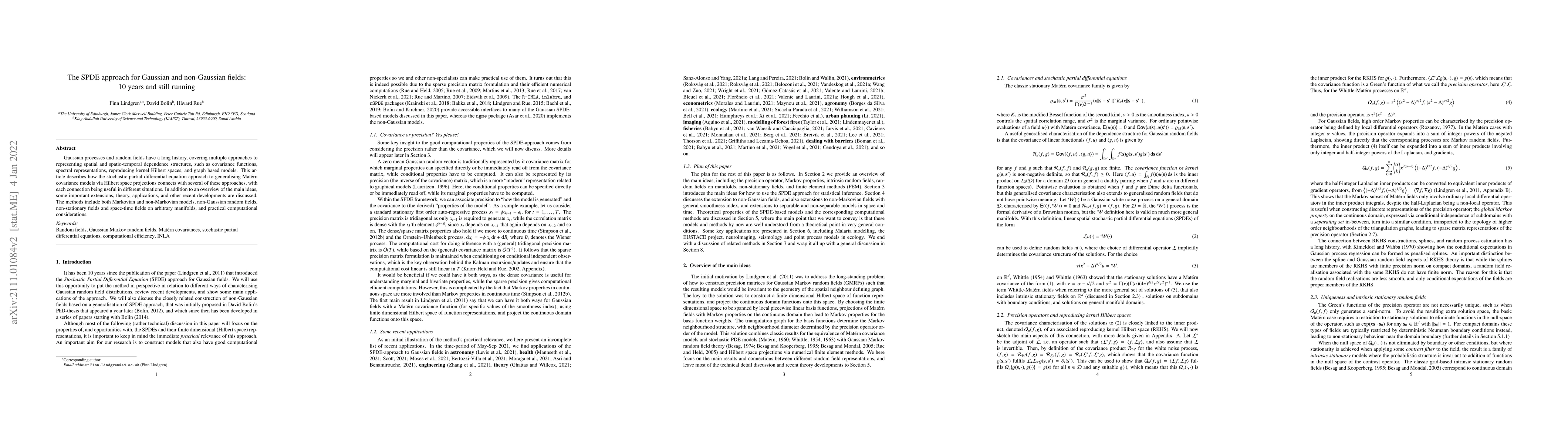 Thumbnail for The SPDE approach for Gaussian and non-Gaussian fields: 10 years and
  still running
