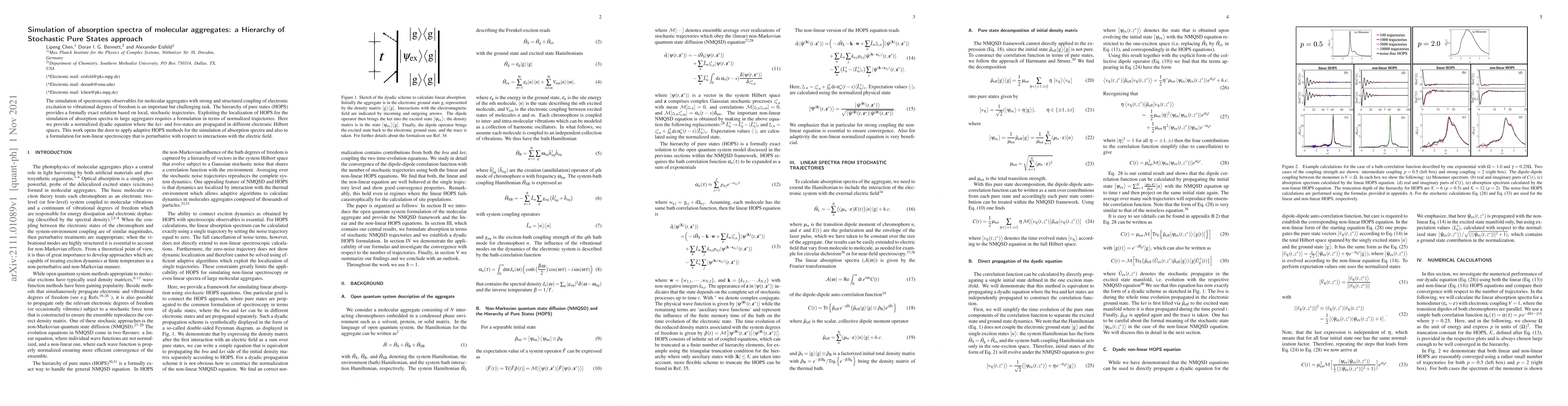 Thumbnail for Simulation of absorption spectra of molecular aggregates: a Hierarchy of
  Stochastic Pure States approach