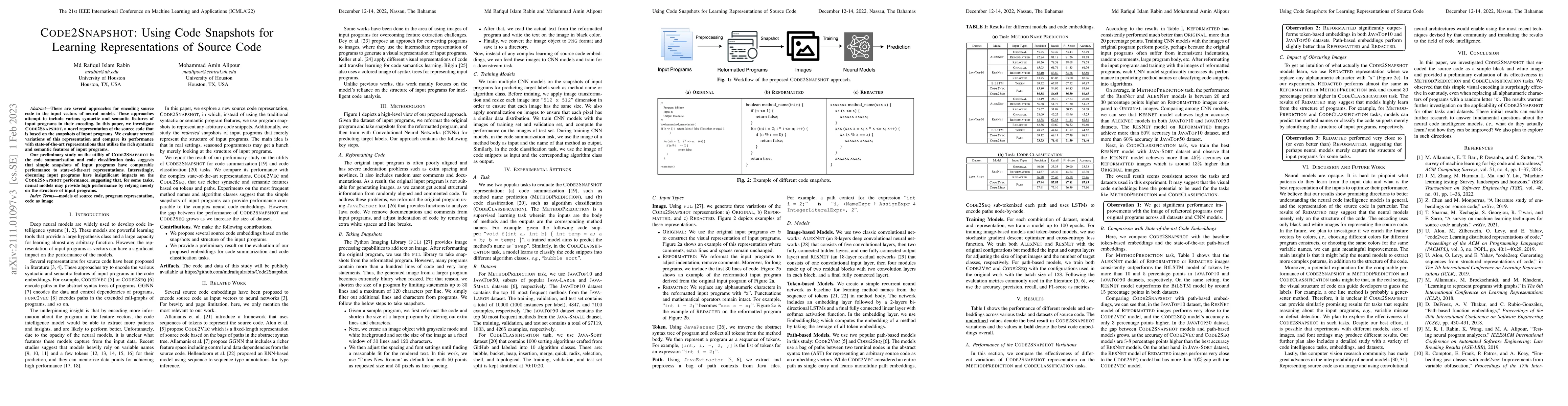 Thumbnail for Code2Snapshot: Using Code Snapshots for Learning Representations of
  Source Code