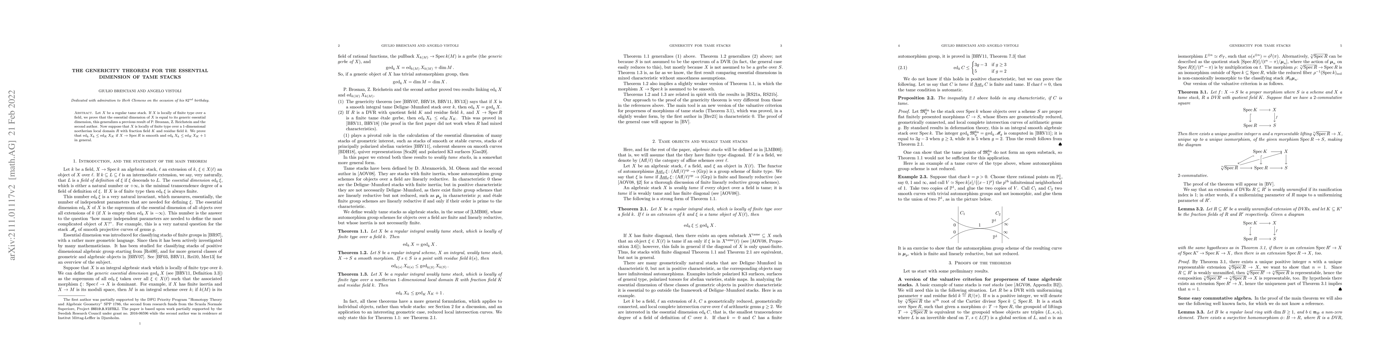 Thumbnail for The genericity theorem for the essential dimension of tame stacks