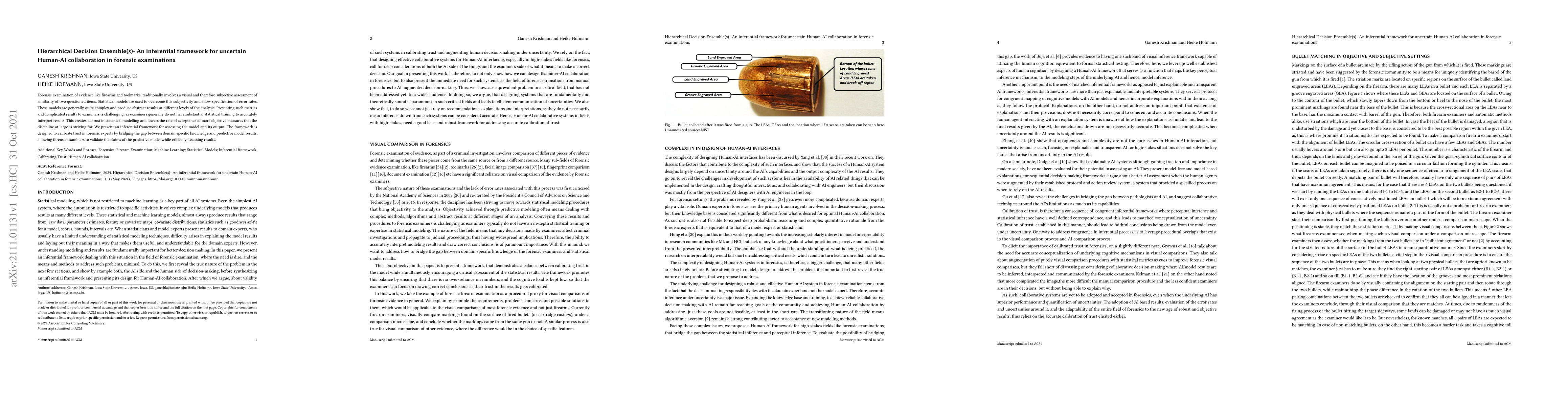 Thumbnail for Hierarchical Decision Ensembles- An inferential framework for uncertain
  Human-AI collaboration in forensic examinations