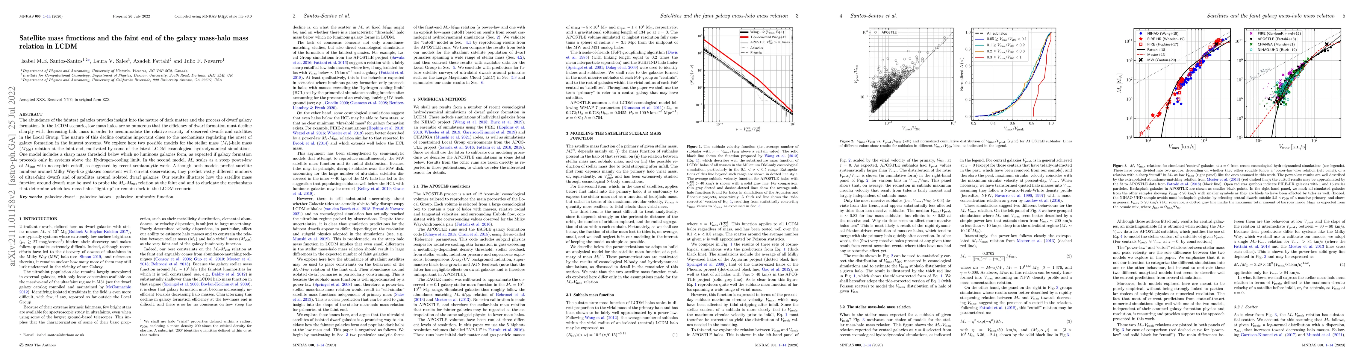 Thumbnail for Satellite mass functions and the faint end of the galaxy mass-halo mass
  relation in LCDM