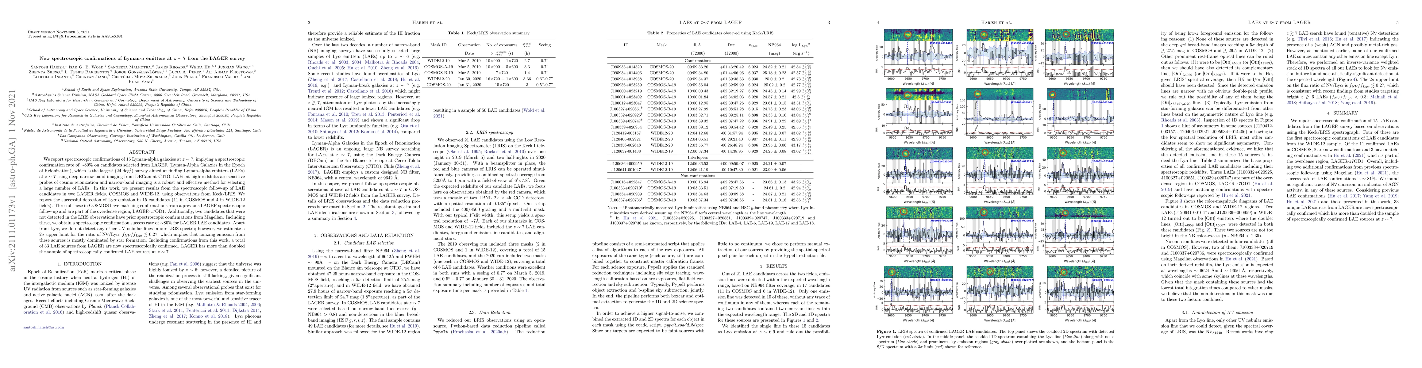 Thumbnail for New spectroscopic confirmations of Lyman-$\alpha$ emitters at z $\sim$ 7
  from the LAGER survey