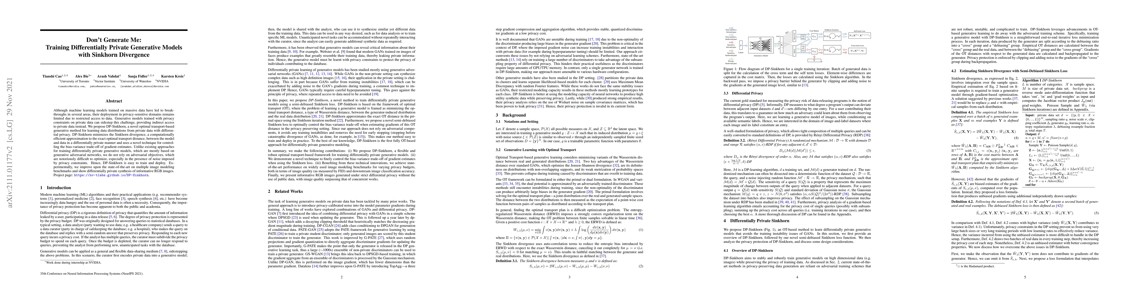 Thumbnail for Don't Generate Me: Training Differentially Private Generative Models
  with Sinkhorn Divergence