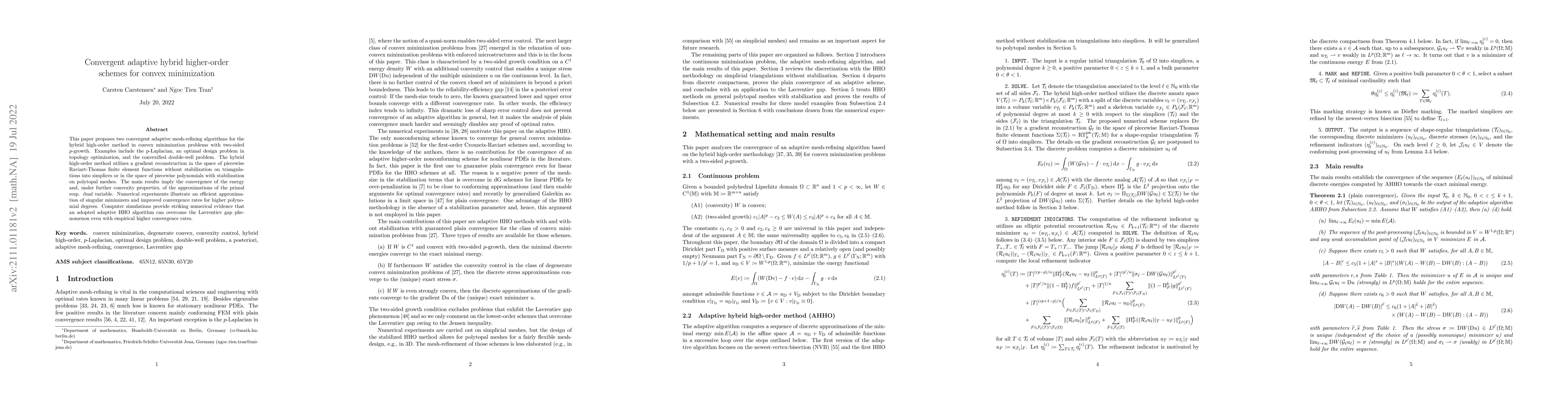 Thumbnail for Convergent adaptive hybrid higher-order schemes for convex minimization