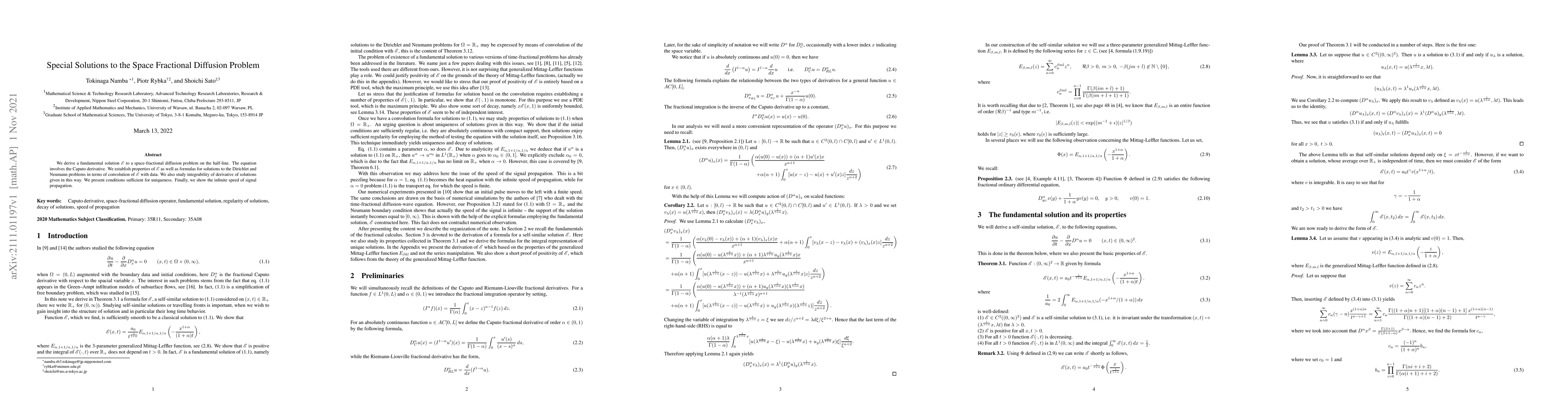 Thumbnail for Special Solutions to the Space Fractional Diffusion Problem