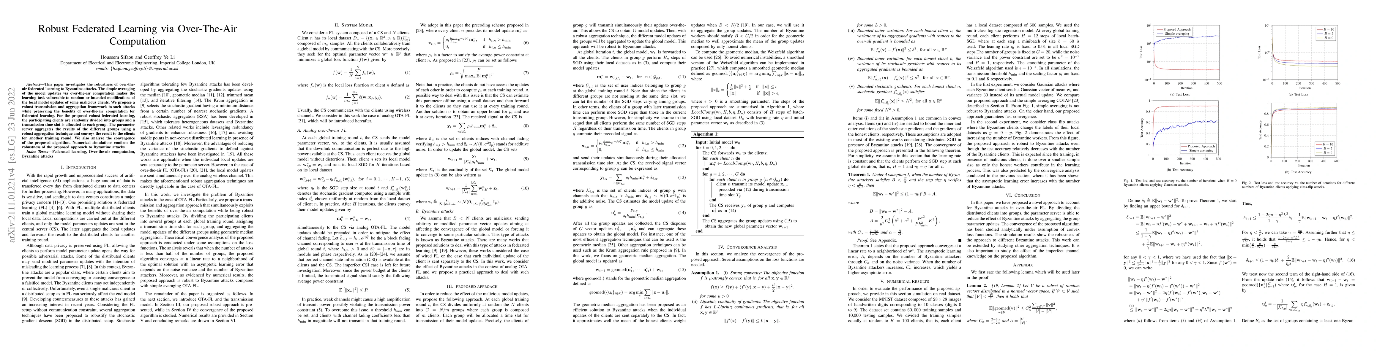 Thumbnail for Robust Federated Learning via Over-The-Air Computation