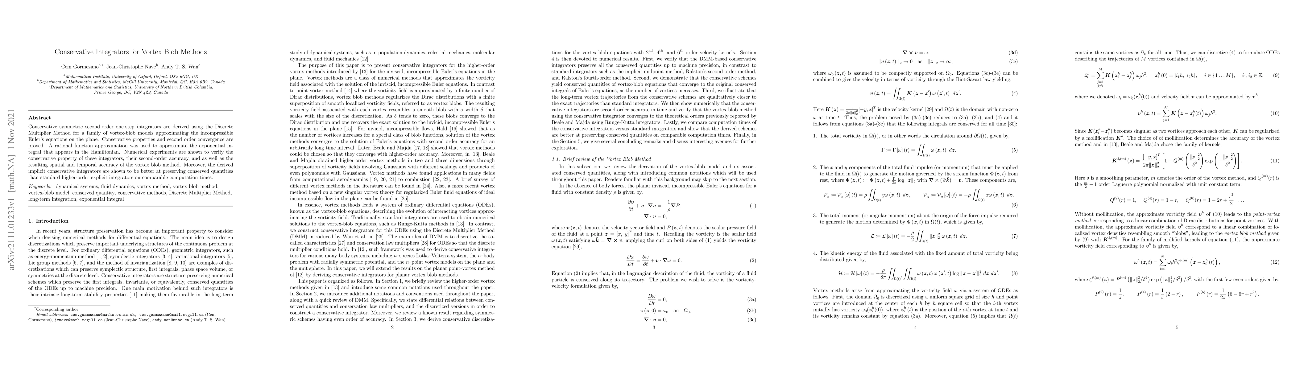 Thumbnail for Conservative Integrators for Vortex Blob Methods