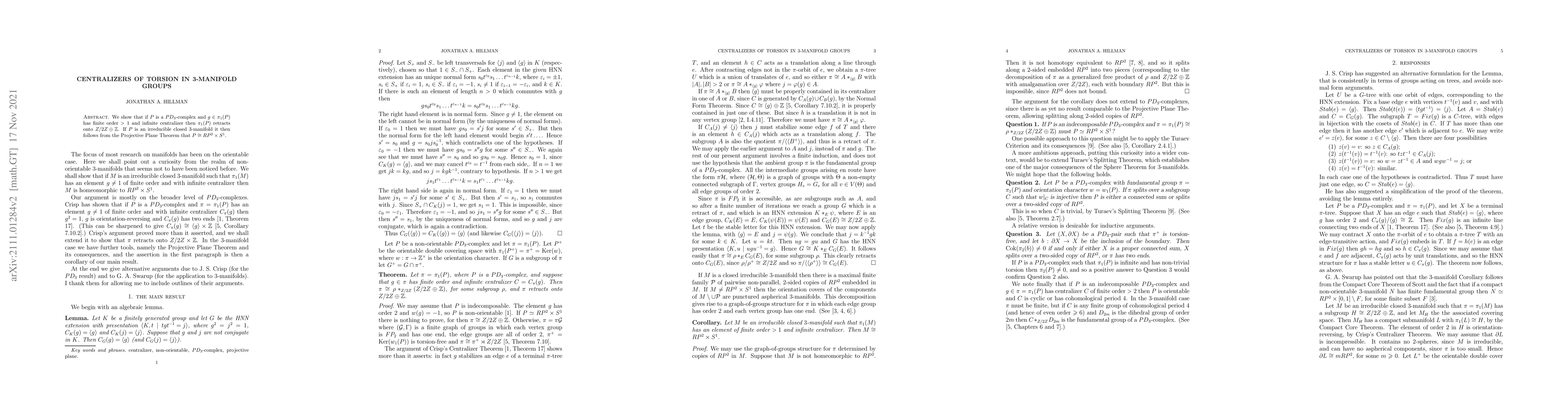 Thumbnail for Centralizers of torsion in 3-manifold groups