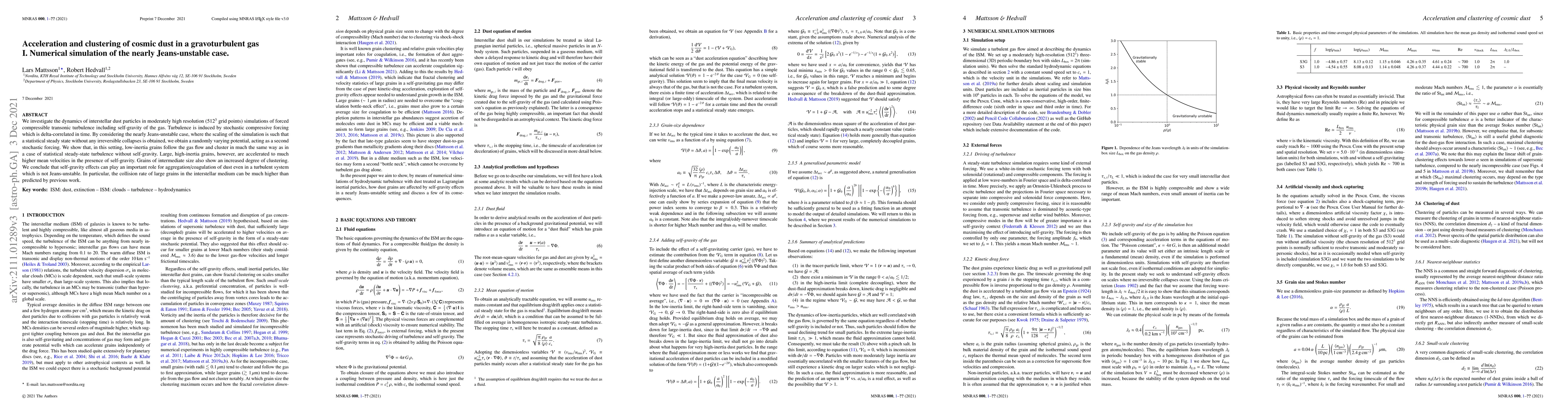 Thumbnail for Acceleration and clustering of cosmic dust in a gravoturbulent gas -- I.
  Numerical simulation of the nearly Jeans-unstable case