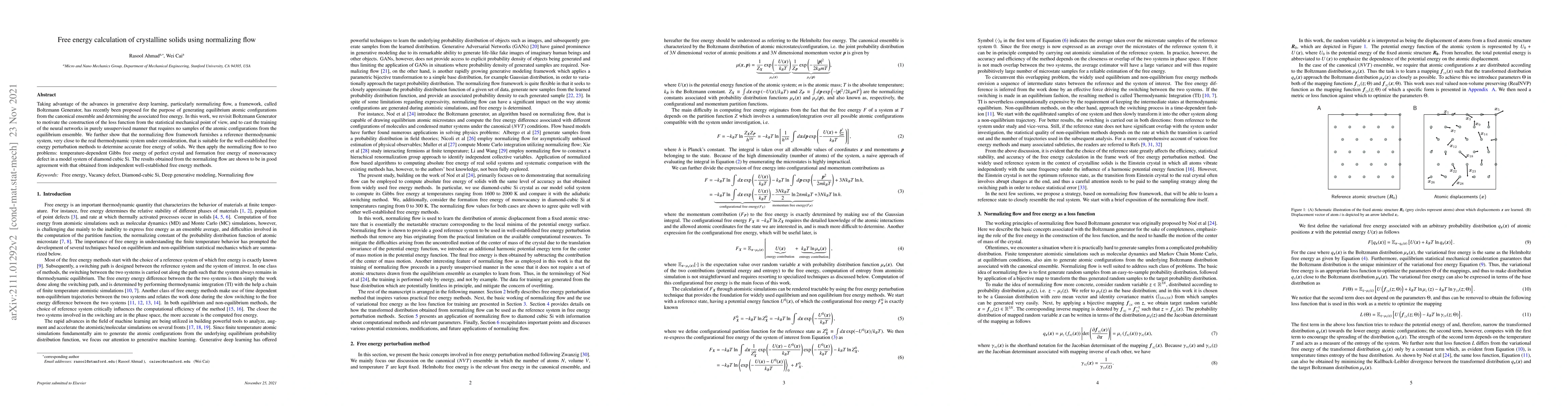 Thumbnail for Free energy calculation of crystalline solids using normalizing flow
