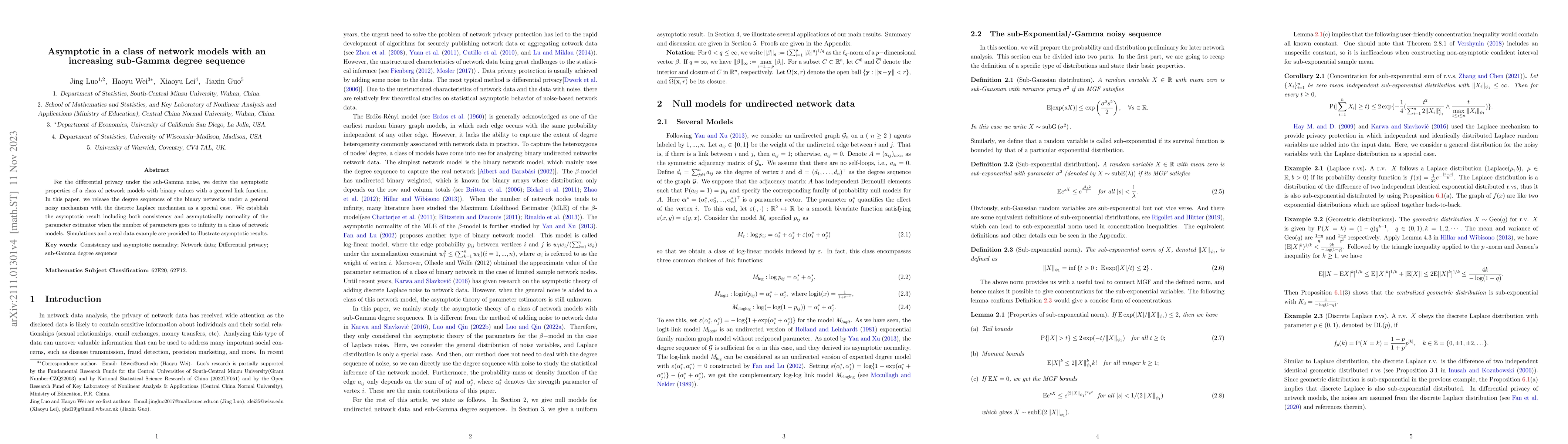 Thumbnail for Asymptotic in a class of network models with an increasing sub-Gamma
  degree sequence