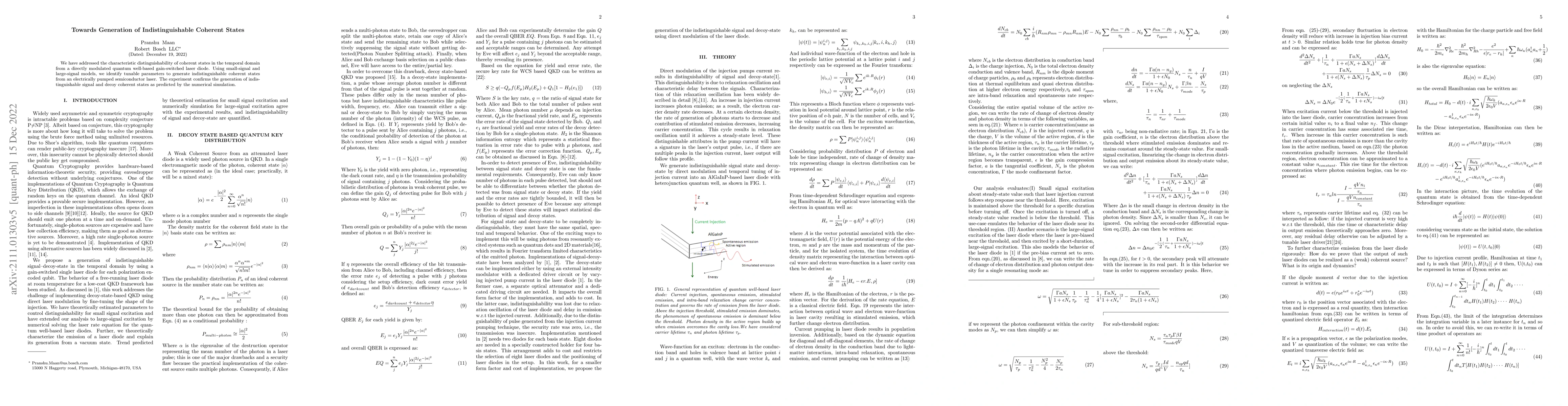 Thumbnail for Towards Generation of Indistinguishable Coherent States