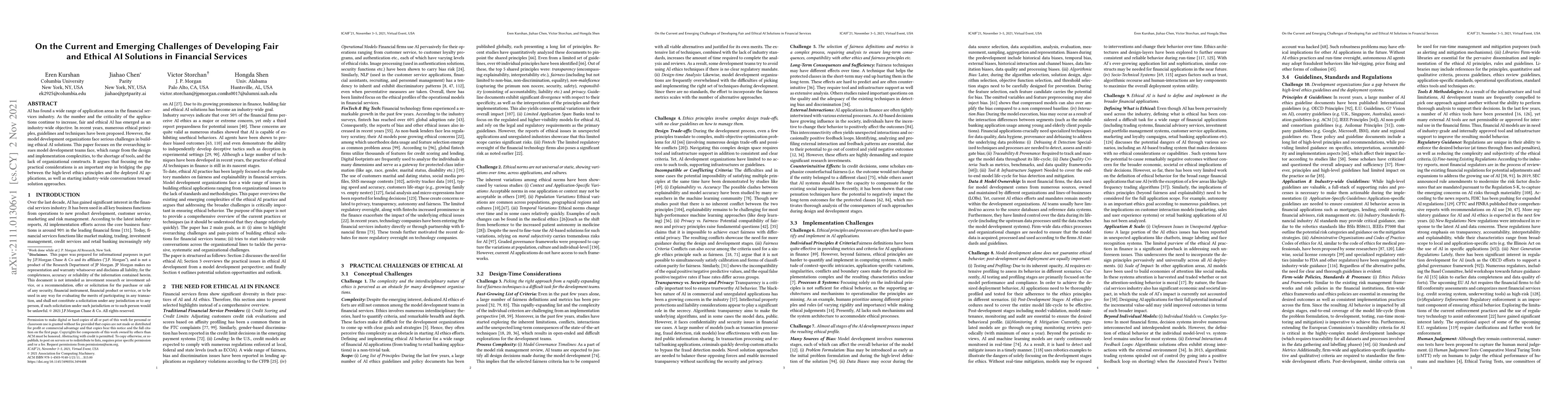 Thumbnail for On the Current and Emerging Challenges of Developing Fair and Ethical AI
  Solutions in Financial Services