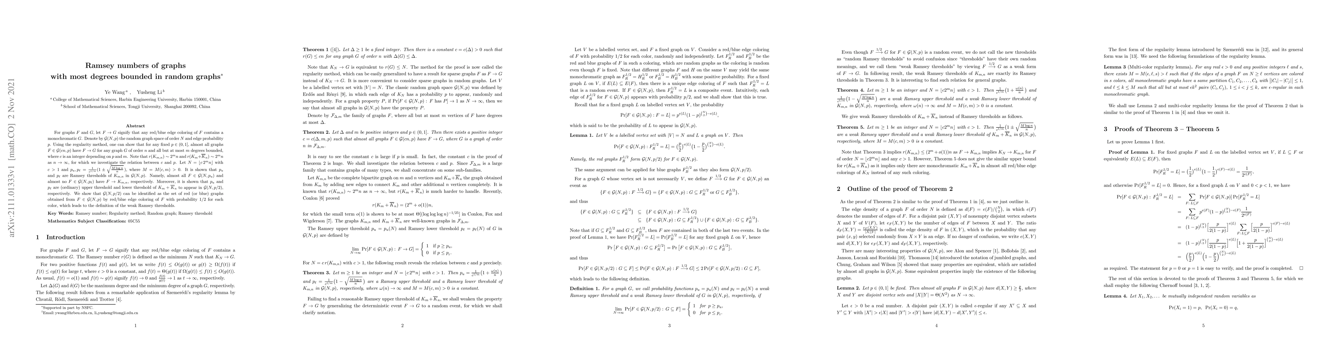 Thumbnail for Ramsey numbers of graphs with most degrees bounded in random graphs