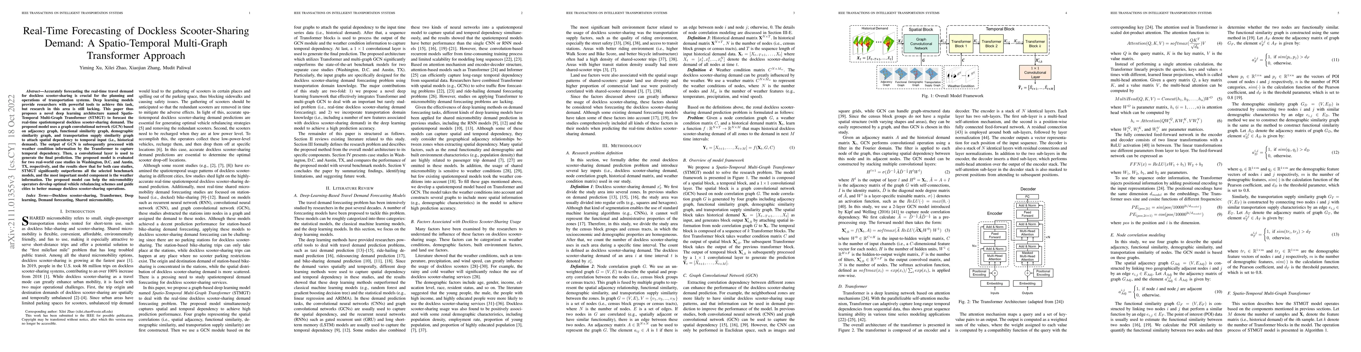 Thumbnail for Real-Time Forecasting of Dockless Scooter-Sharing Demand: A
  Spatio-Temporal Multi-Graph Transformer Approach