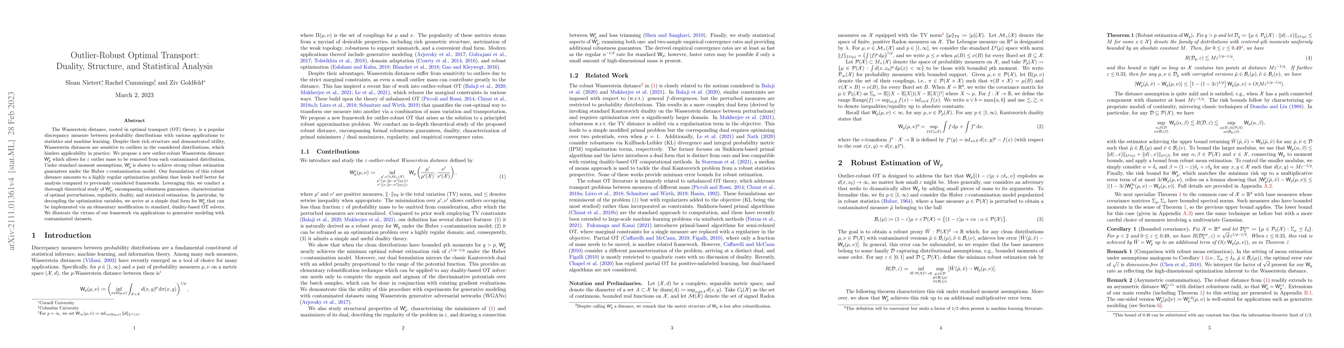 Thumbnail for Outlier-Robust Optimal Transport: Duality, Structure, and Statistical
  Analysis