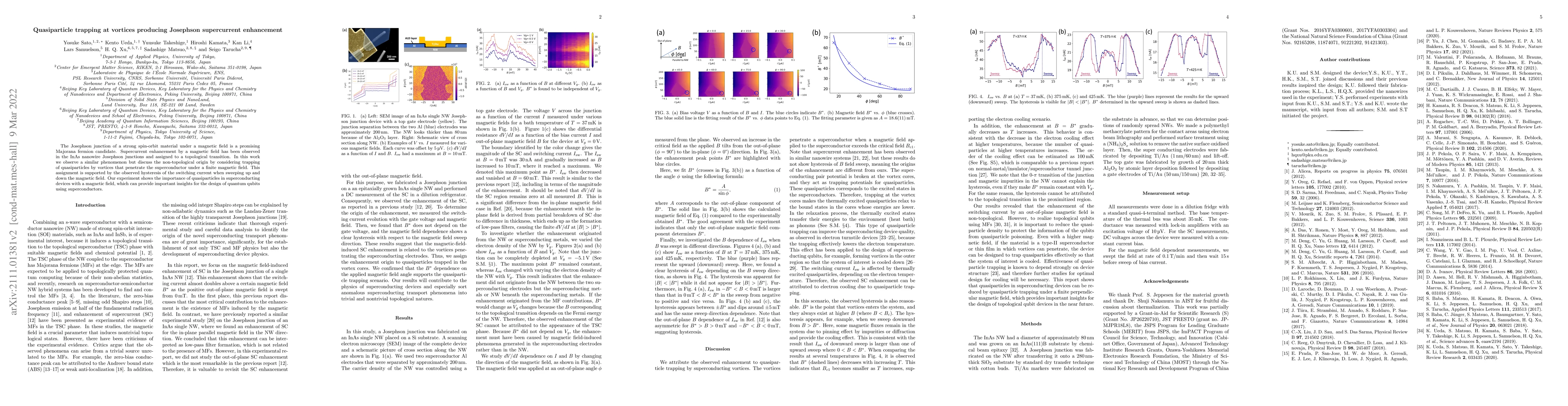 Thumbnail for Quasiparticle trapping at vortices producing Josephson supercurrent
  enhancement